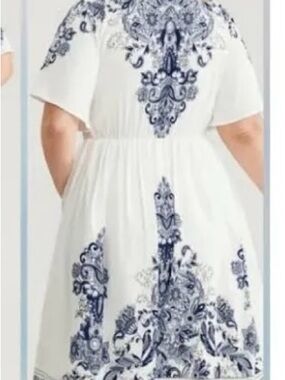 NWOT White Dress with Navy Blue Floral Print